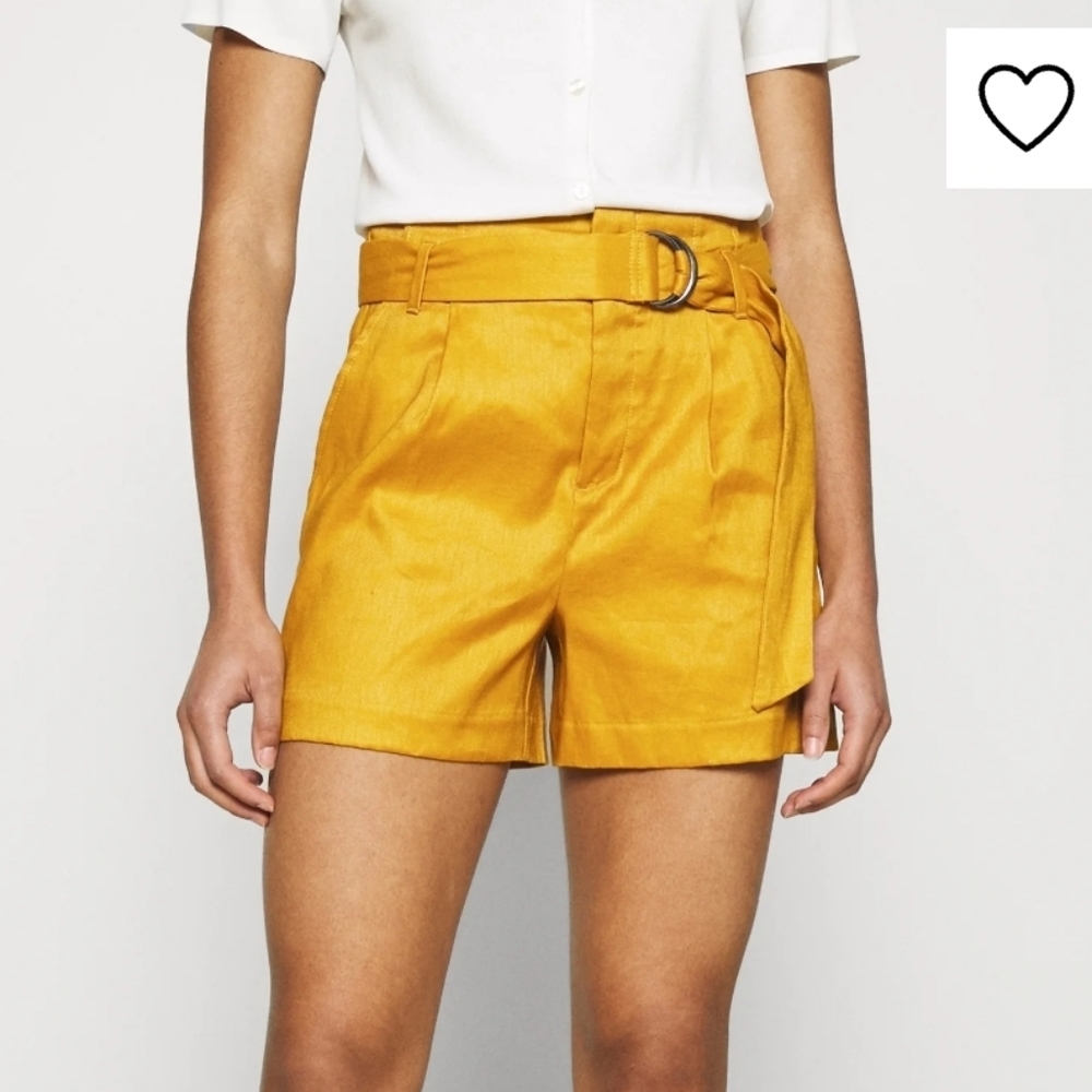 Banana Republic Belted Linen Blend Shorts Yellow 12 NWT